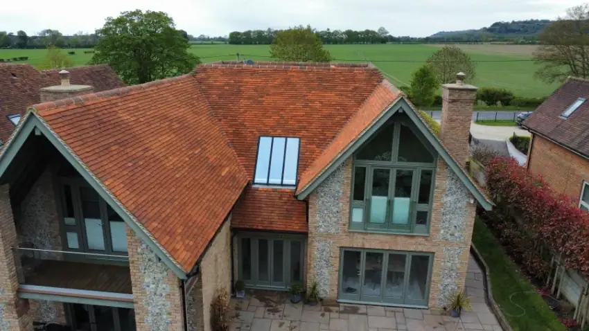 Clean terracotta tiled roof after soft wash moss removal, Beaconsfield HP9